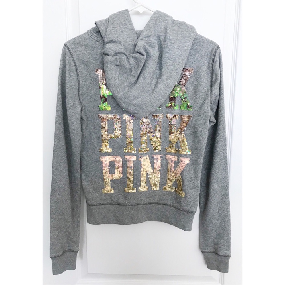 VS PINK Gray Bling Hoodie Sweatshirt